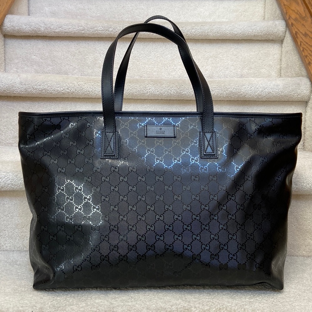 authentic gucci grey GG imprime large tote bag